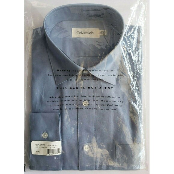 Calvin Klein Designer's Men's Long Sleeve Blue Dress Shirt 16"  34" x 35" NEW - Picture 6 of 11
